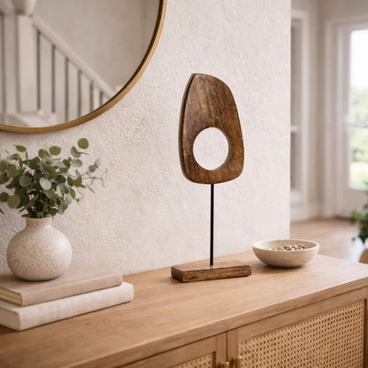 Decoración Abstracta de Madera Natural y Metal 44 cm