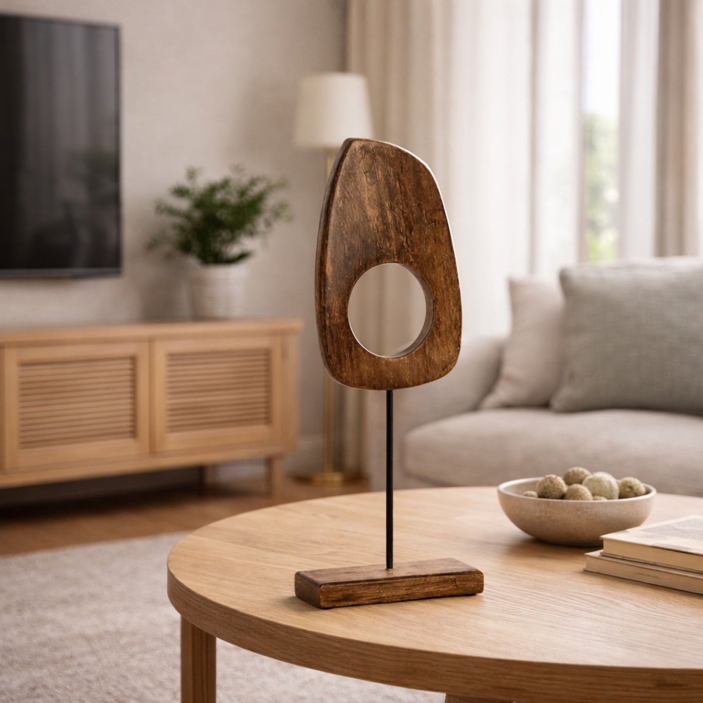 Decoración Abstracta de Madera Natural y Metal 44 cm