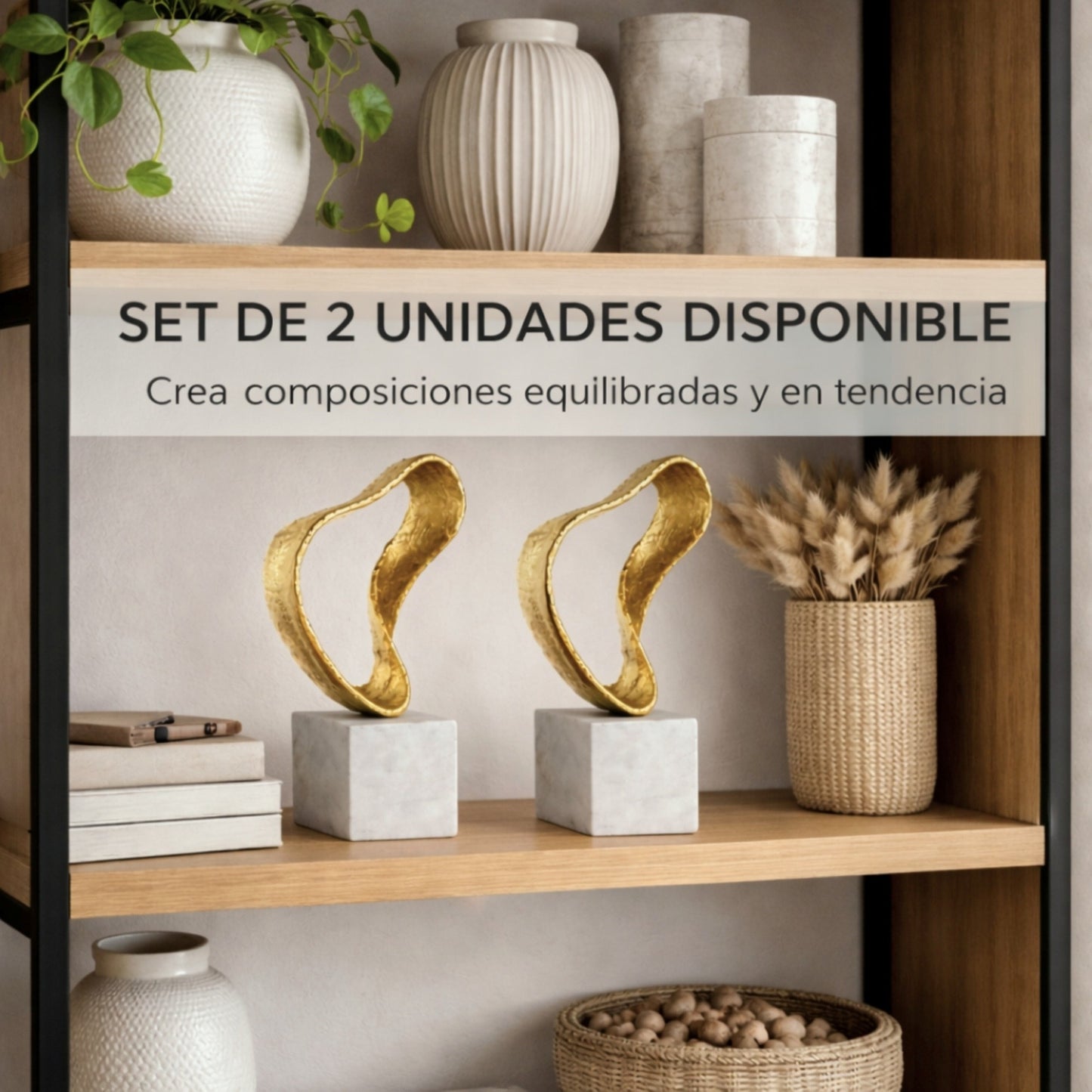 Decoración Abstracta Dorada de Aluminio y Mármol 28 cm