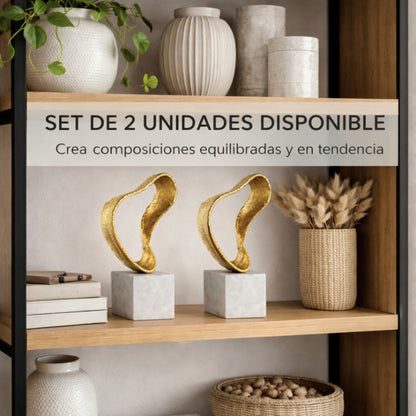 Decoración Abstracta Dorada de Aluminio y Mármol 28 cm