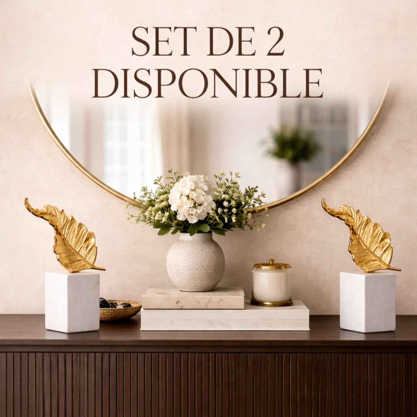 Hoja Decorativa de Aluminio Dorado con Mármol 22 cm