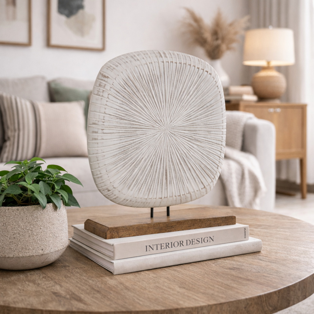 Figura Decorativa Blanca de Madera de Mango 34 cm