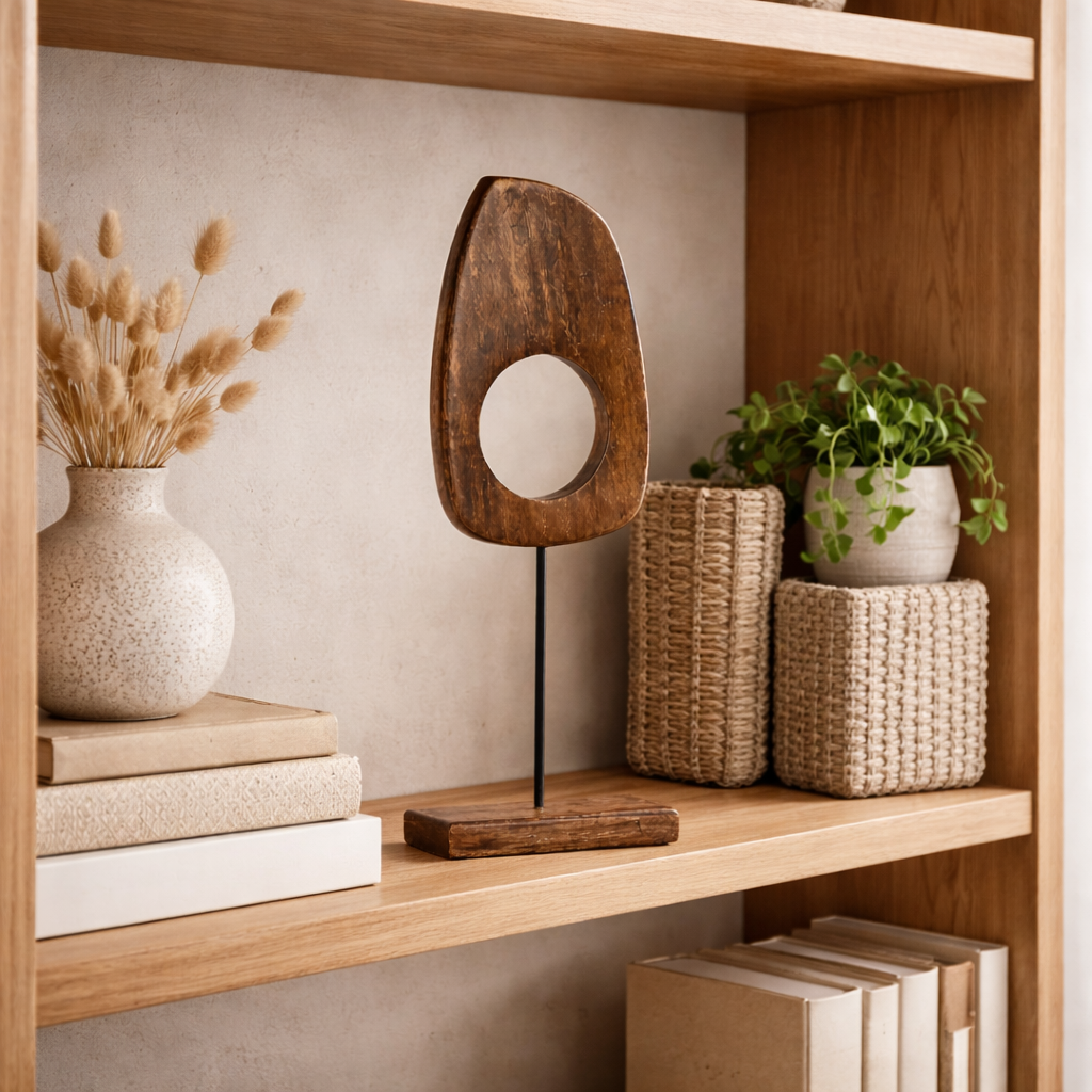 Decoración Abstracta de Madera Natural y Metal 44 cm
