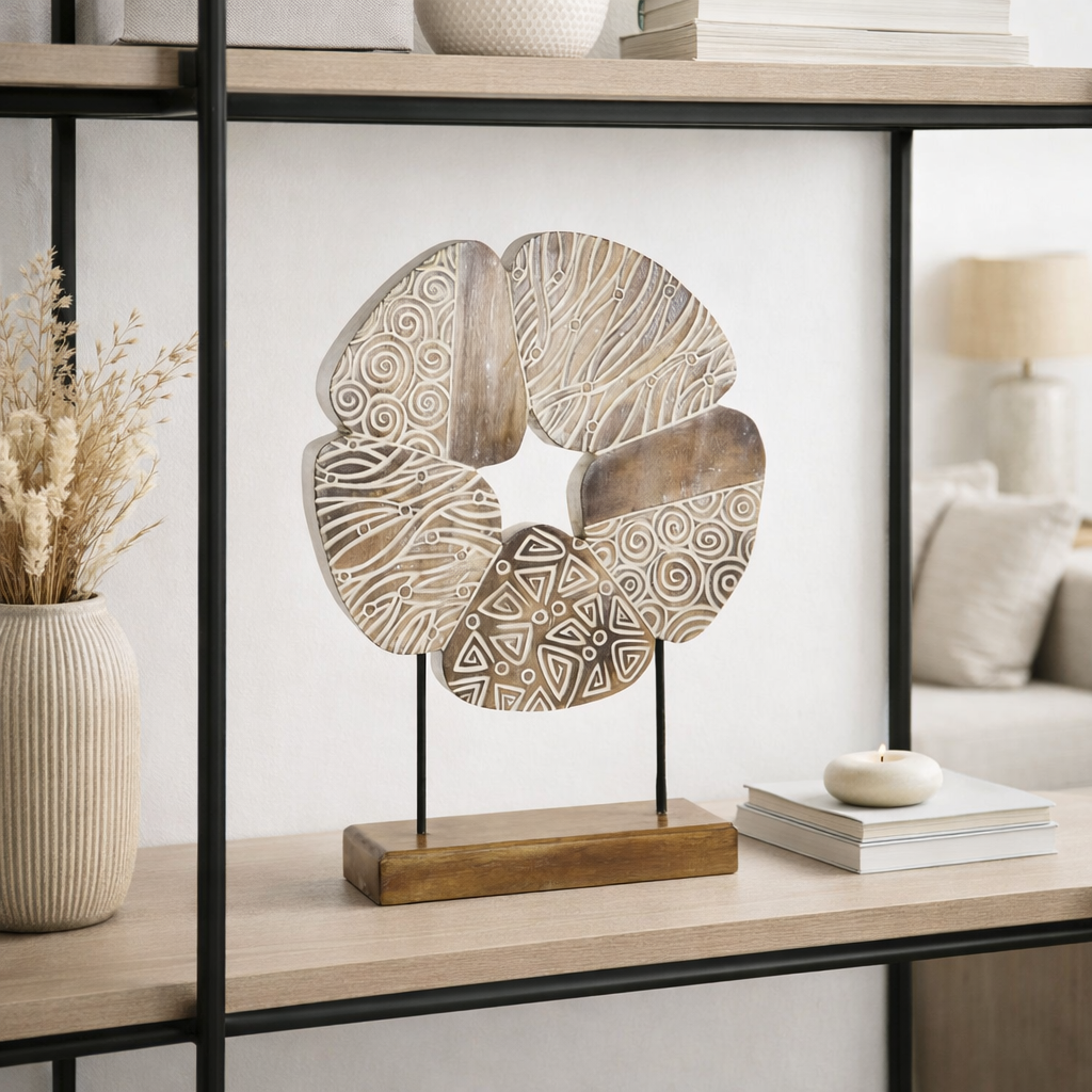Figura Abstracta de Madera y Hierro para Salón 51 cm