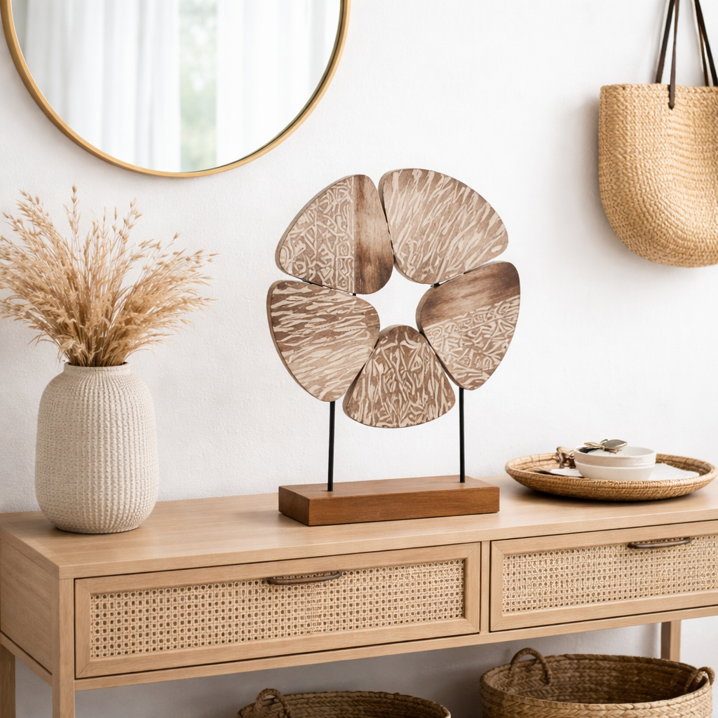 Figura Abstracta de Madera y Hierro para Salón 51 cm