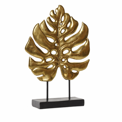 Decoración Hoja Dorada de Resina y Metal 25,5x6x34 cm | Escultura Elegante Moderna