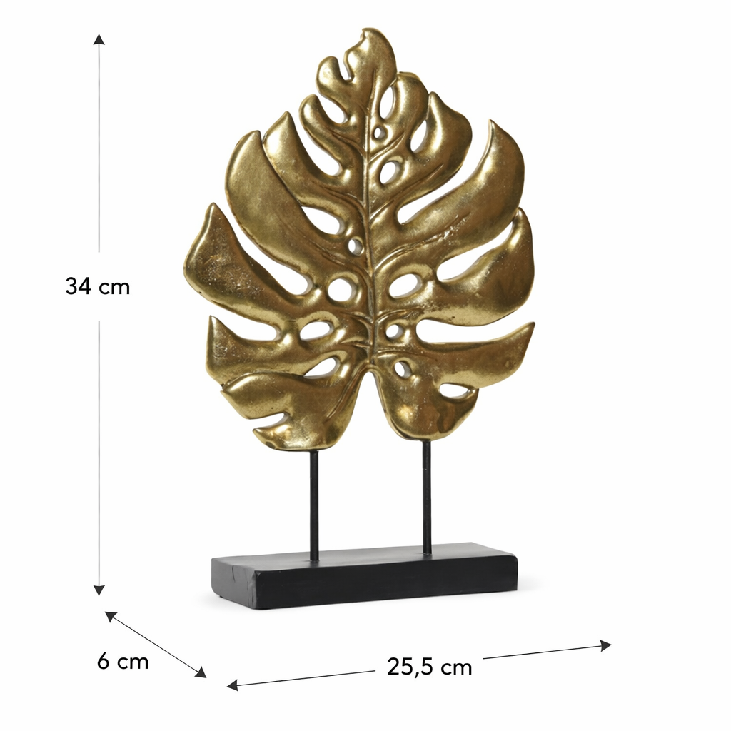 Decoración Hoja Dorada de Resina y Metal 25,5x6x34 cm | Escultura Elegante Moderna