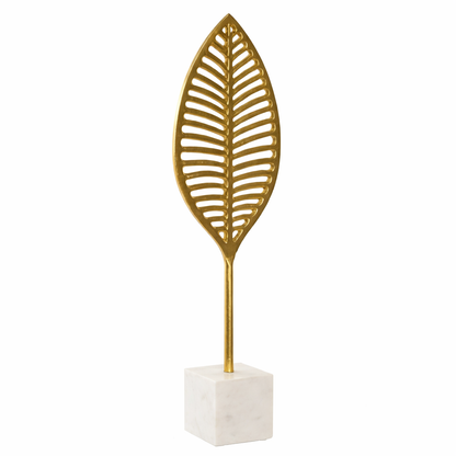 Decoración Hoja Dorada Alta Moderna con Mármol 62 cm