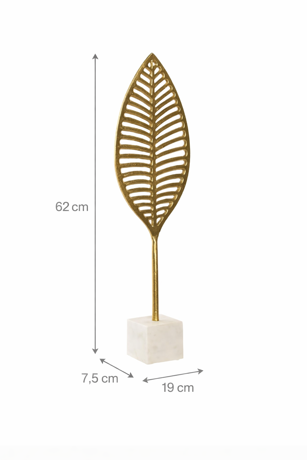 Decoración Hoja Dorada Alta Moderna con Mármol 62 cm