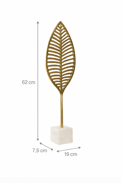 Decoración Hoja Dorada Alta Moderna con Mármol 62 cm