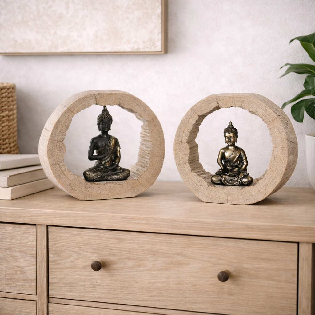 Pack 2 Esculturas Buda Decorativas Estilo Zen