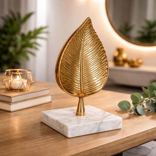 Hoja Dorada Decorativa con Mármol 20,5 cm – Pack o Unidad