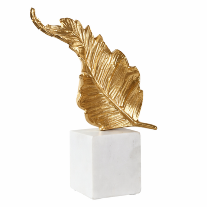 Hoja Decorativa de Aluminio Dorado con Mármol 22 cm