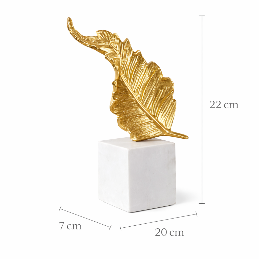 Hoja Decorativa de Aluminio Dorado con Mármol 22 cm