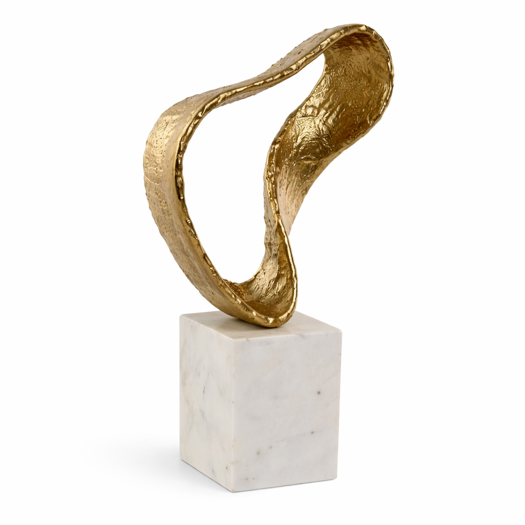 Decoración Abstracta Dorada de Aluminio y Mármol 28 cm