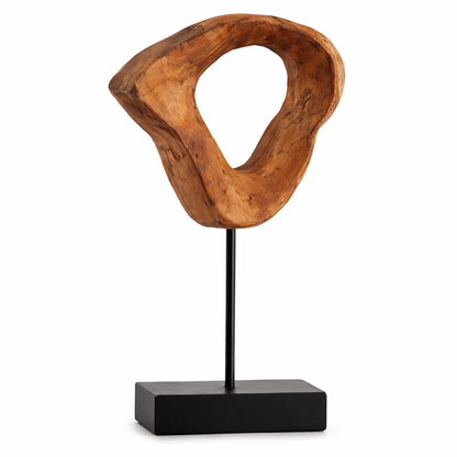Figura Decorativa de Madera Natural y Hierro Negro 44 cm