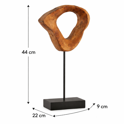 Figura Decorativa de Madera Natural y Hierro Negro 44 cm