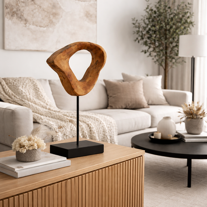 Figura Decorativa de Madera Natural y Hierro Negro 44 cm