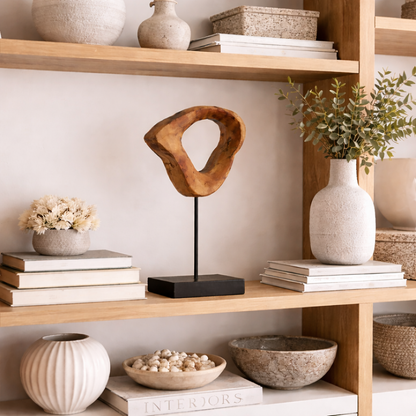 Figura Decorativa de Madera Natural y Hierro Negro 44 cm