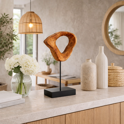 Figura Decorativa de Madera Natural y Hierro Negro 44 cm