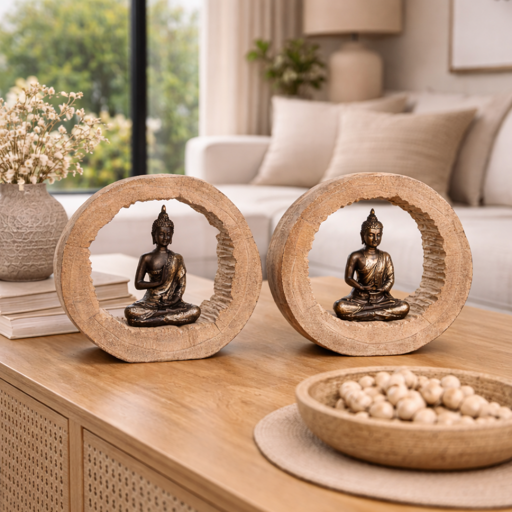 Pack 2 Esculturas Buda Decorativas Estilo Zen