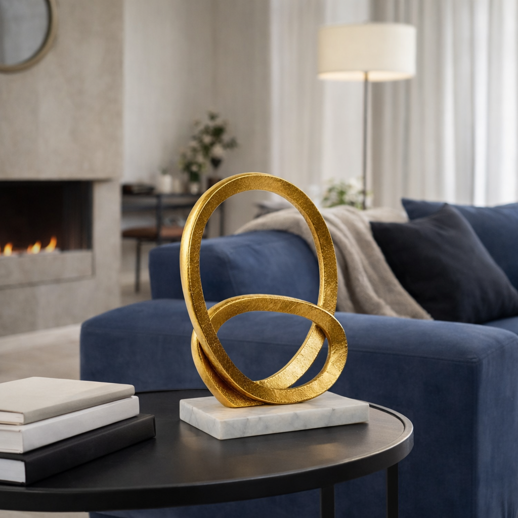 Escultura Decorativa de Aluminio Dorado con Mármol 25 cm