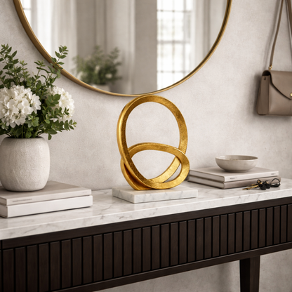 Escultura Decorativa de Aluminio Dorado con Mármol 25 cm