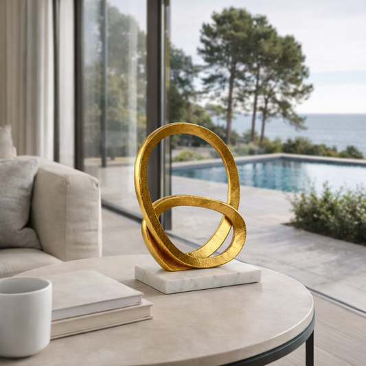 Escultura Decorativa de Aluminio Dorado con Mármol 25 cm